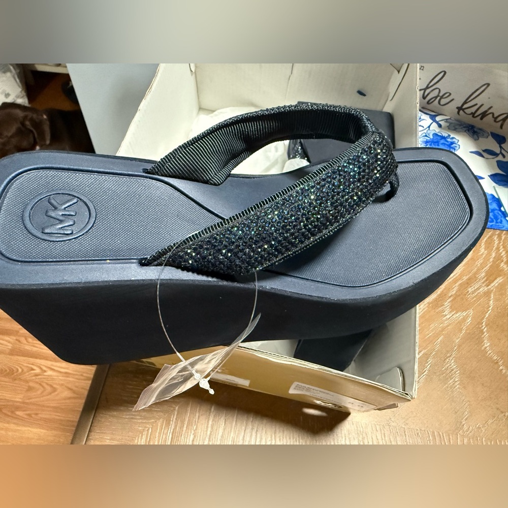 Michael Kors Navy Blue  Beaded platform sandal flip flops